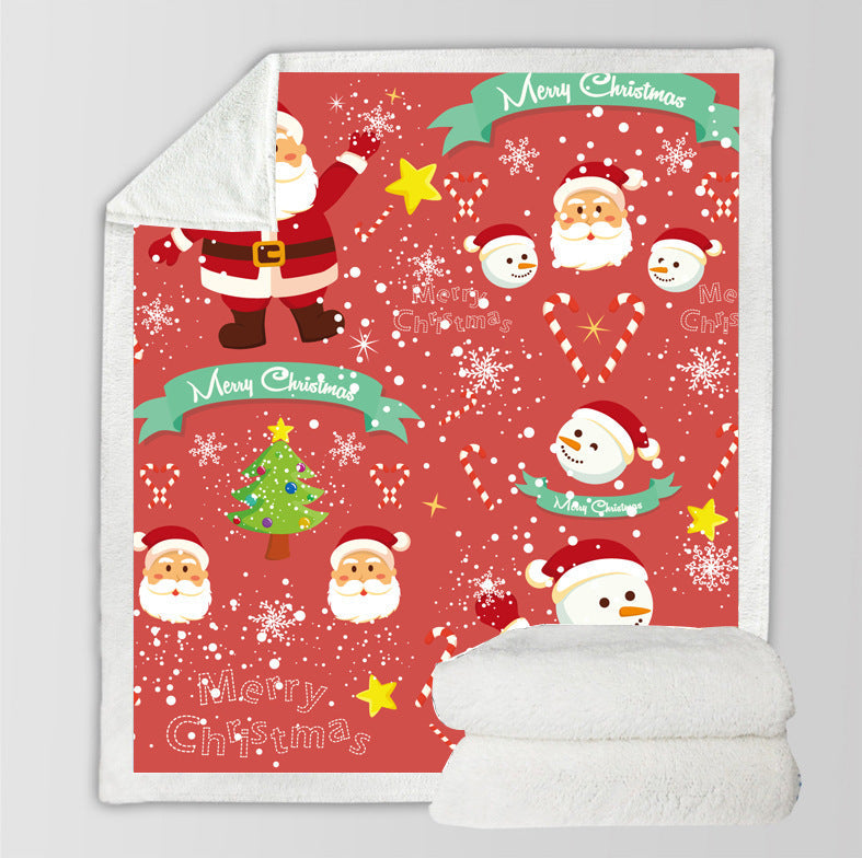 Christmas throw with a printed festive scene and a white teddy lining - red with father christmas