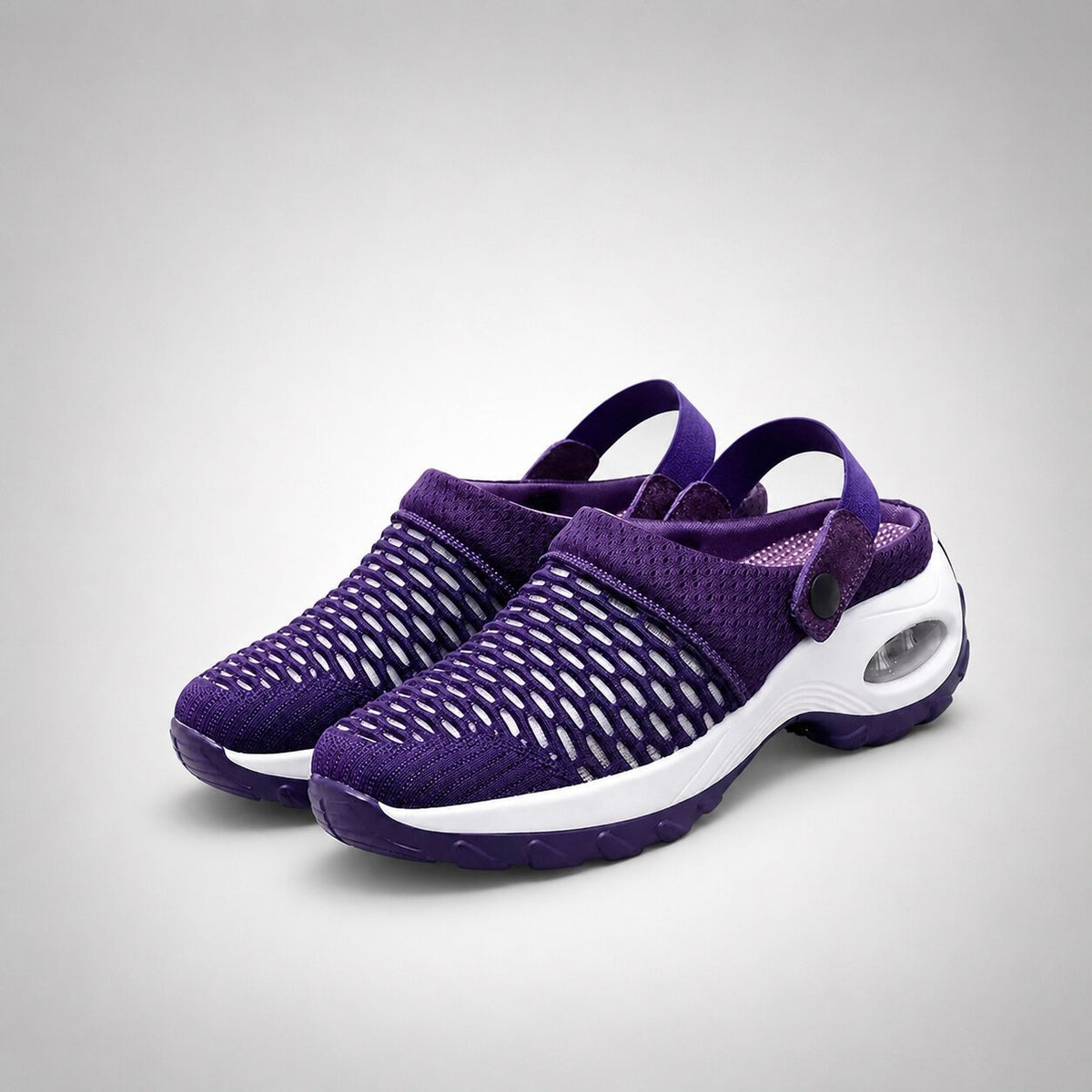 Mesh clogs with arch support, an air sole and heel strap for women and men - purple
