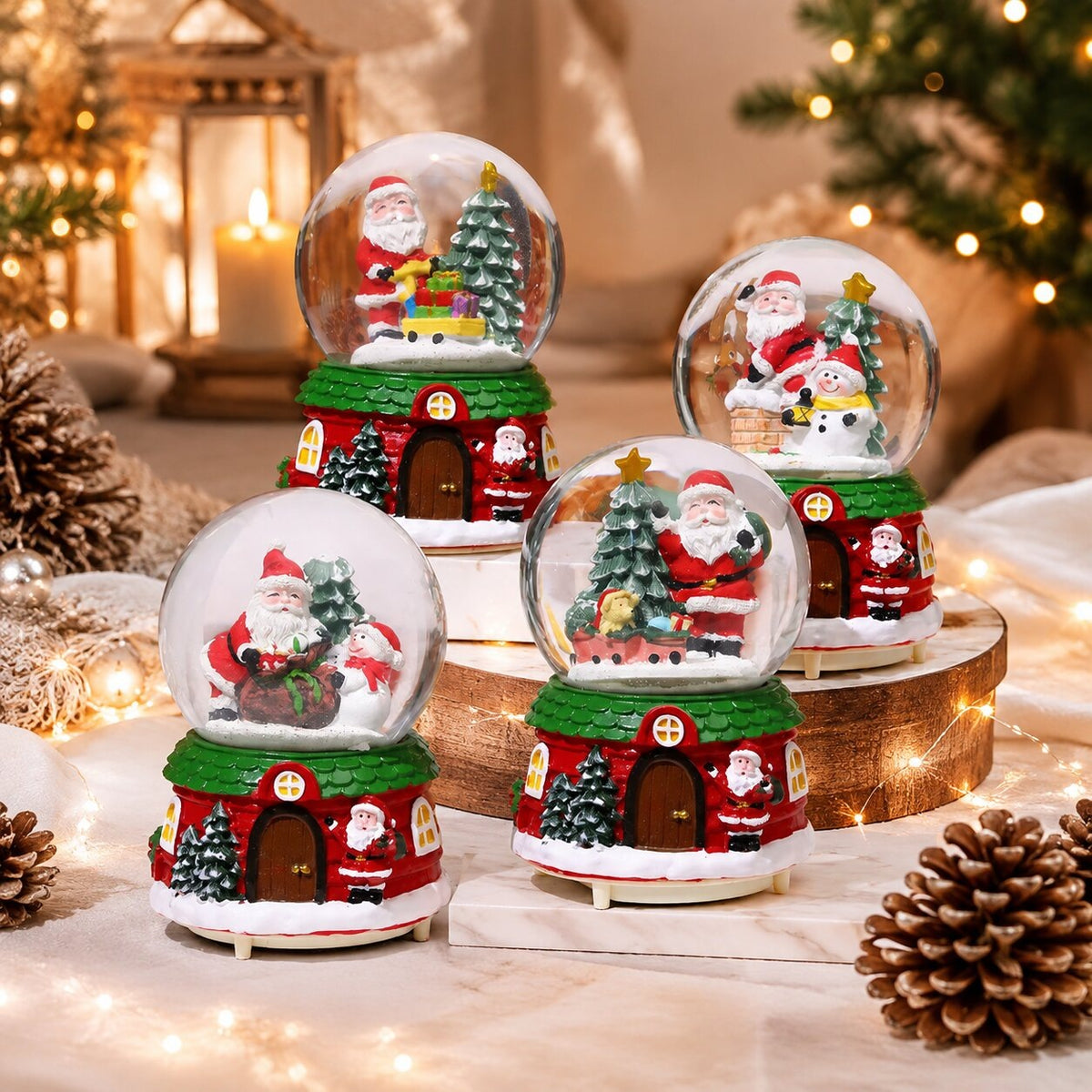 Musical glass snow globe with Santa on a Christmas house base - view 2