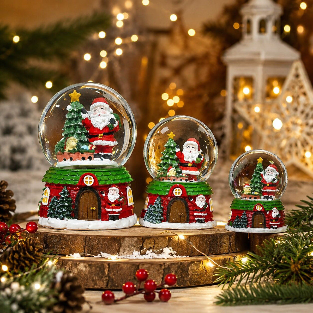 Musical glass snow globe with Santa on a Christmas house base - view 3