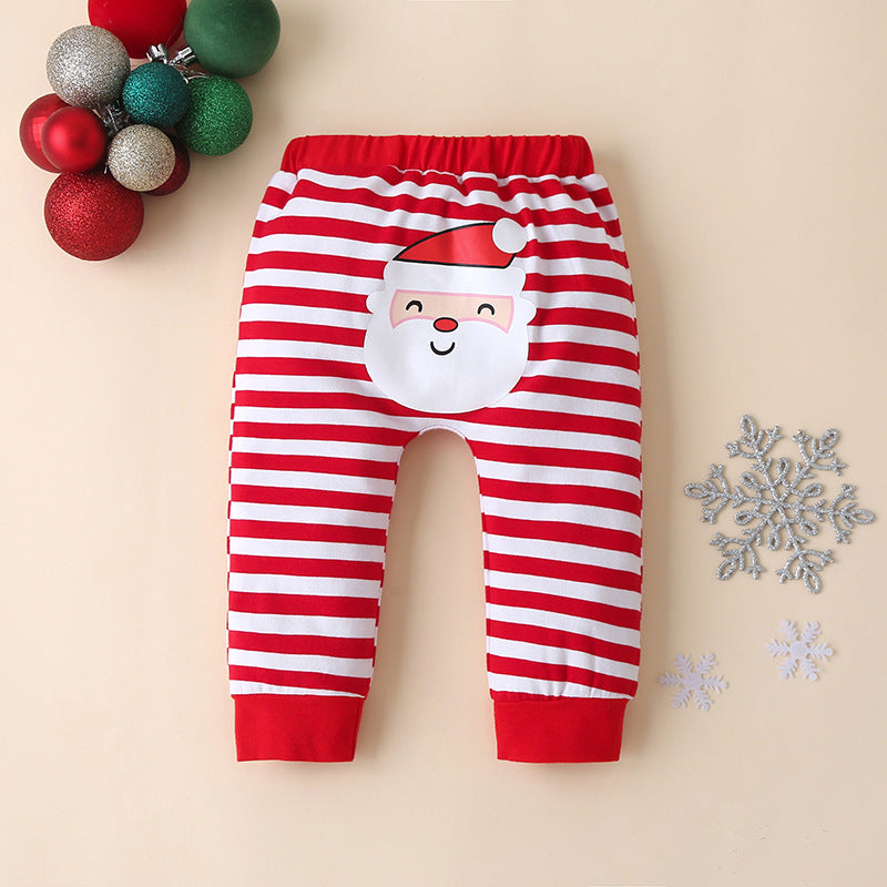 Baby outfit with red My first Christmas bodysuit, striped trousers and hat