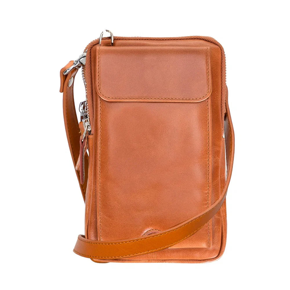 Leather Crossbody Phone Bag in Sandy Tan