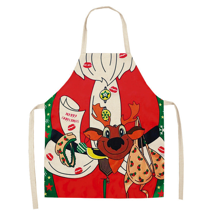 Novelty Christmas apron with a costume print across the front and a neck loop - santa with reindeer