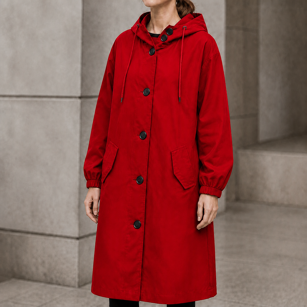 Women's long hooded coat in Red