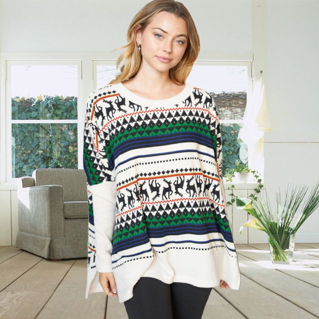 Women's oversized Fair Isle Christmas jumper with plain sleeves