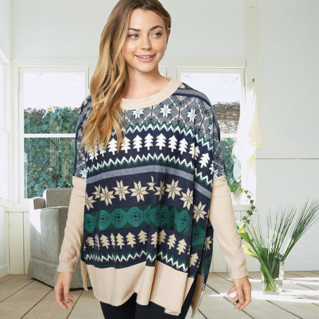 Women's oversized Fair Isle Christmas jumper with plain sleeves