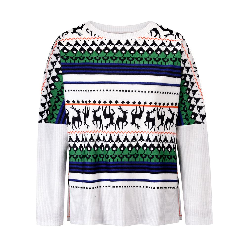 Women's oversized Fair Isle Christmas jumper with plain sleeves - white reindeer
