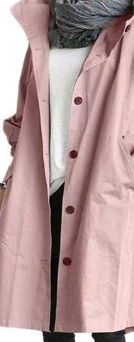 Women's oversized hooded trench coat with a button front - pink
