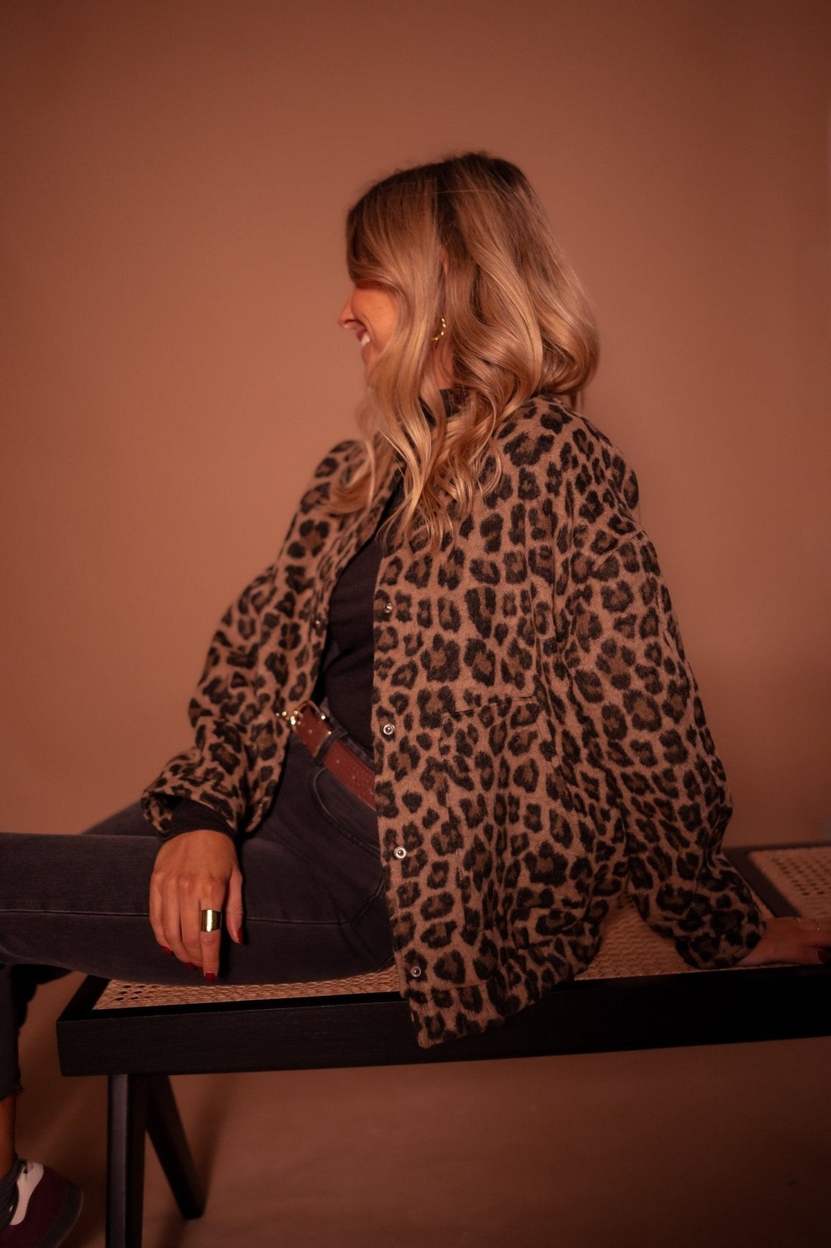 Women's oversized leopard print jacket with press studs