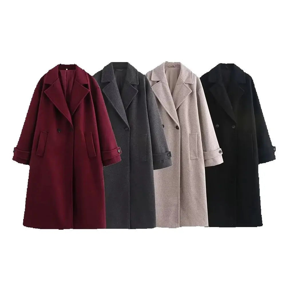 Women's oversized longline wool-look coat with wide lapels