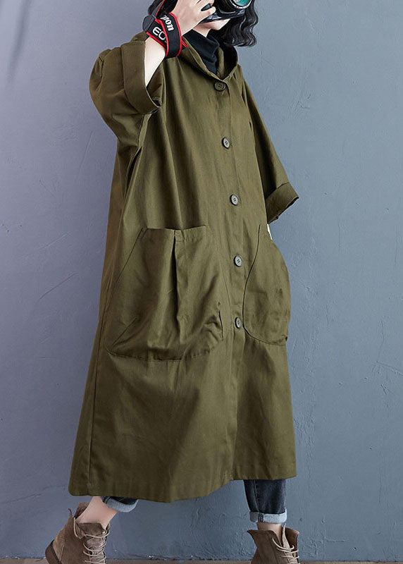 Women's oversized longline hooded coat with a button front and patch pockets