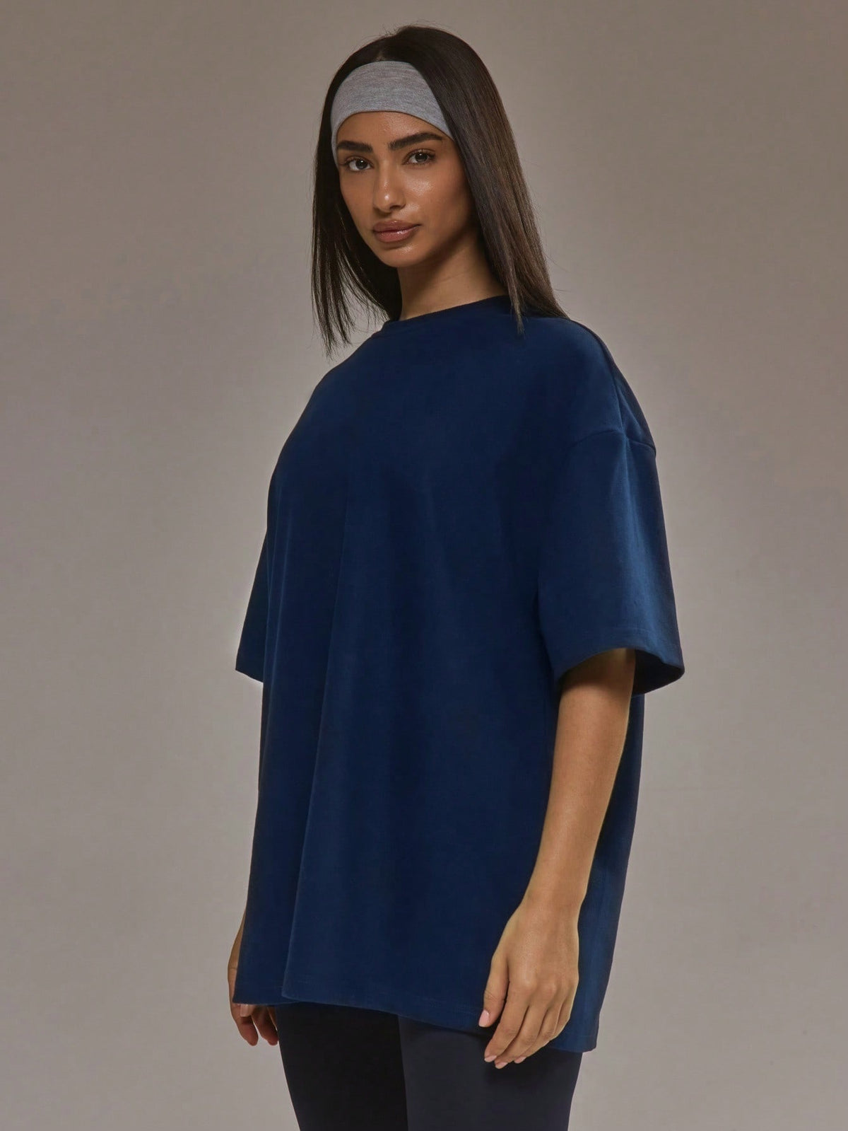 Oversized T-shirt for women in soft stretch fabric with a crew neck - navy