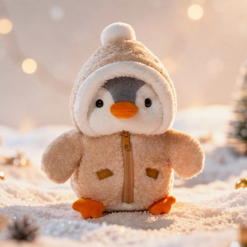 25 cm penguin soft toy in a hooded jacket - beige