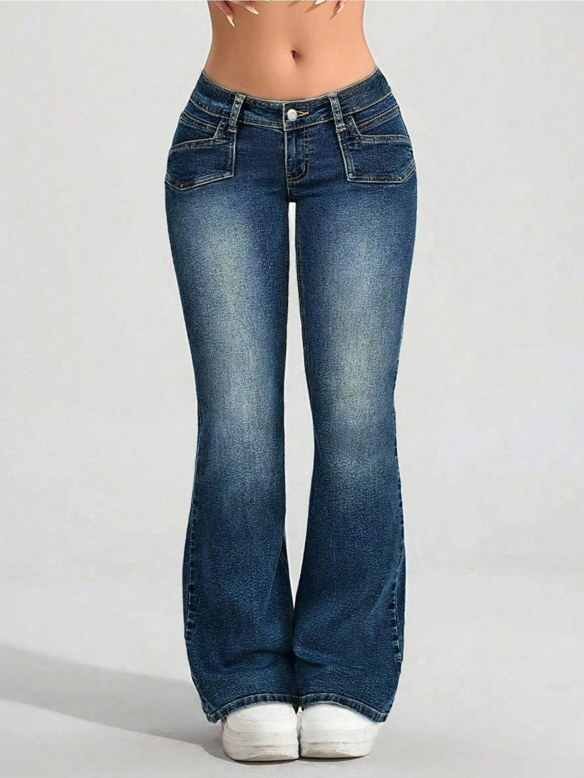 Petite low rise flared jeans for women with a leg that flares from the knee - view 5