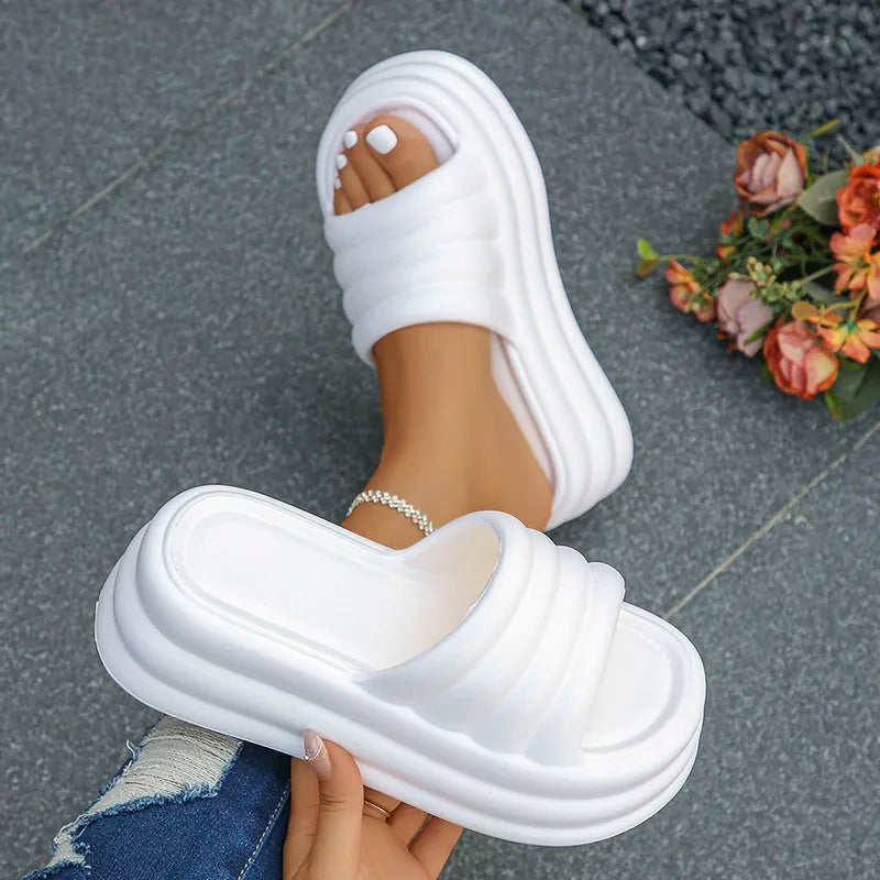 Platform sliders with a layered sole and wide ribbed band - view 4