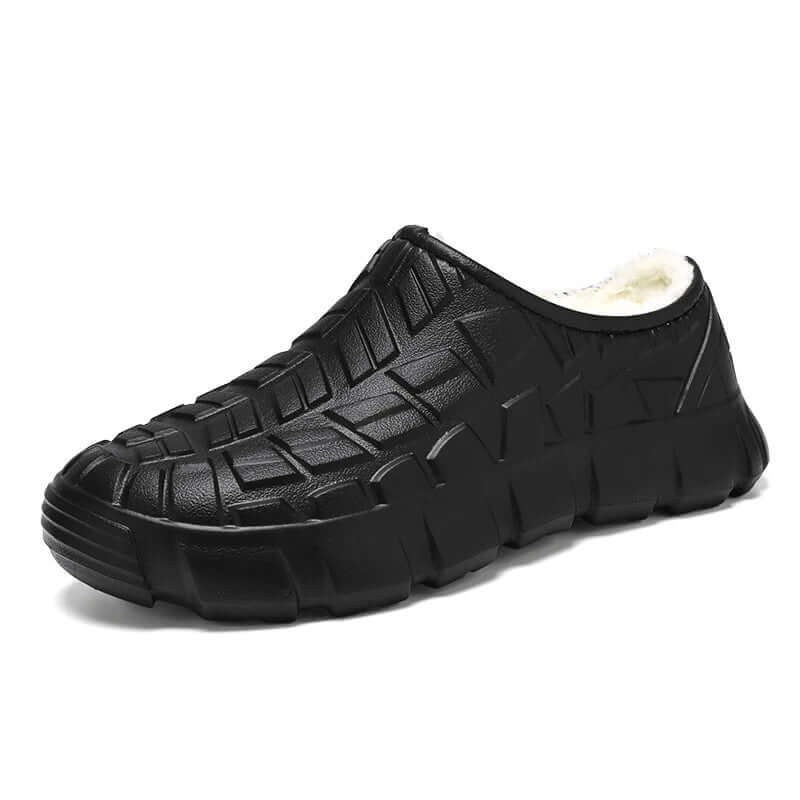 Platform slippers in EVA with a tread-pattern upper and plush lining - black