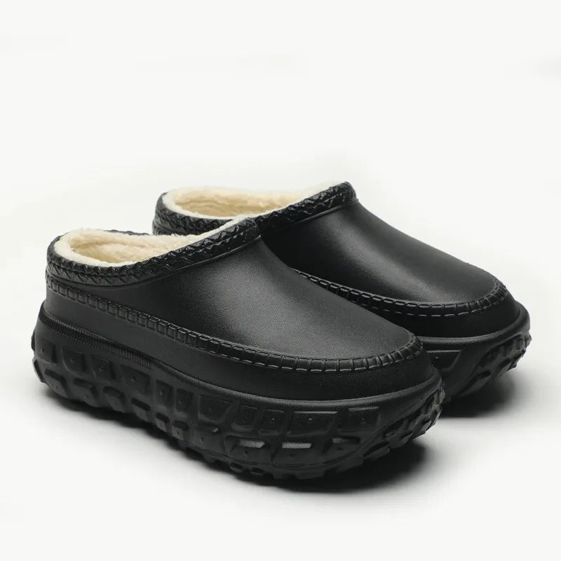 Platform slippers with a faux leather upper, thick tyre-tread sole and plush lining - view 4