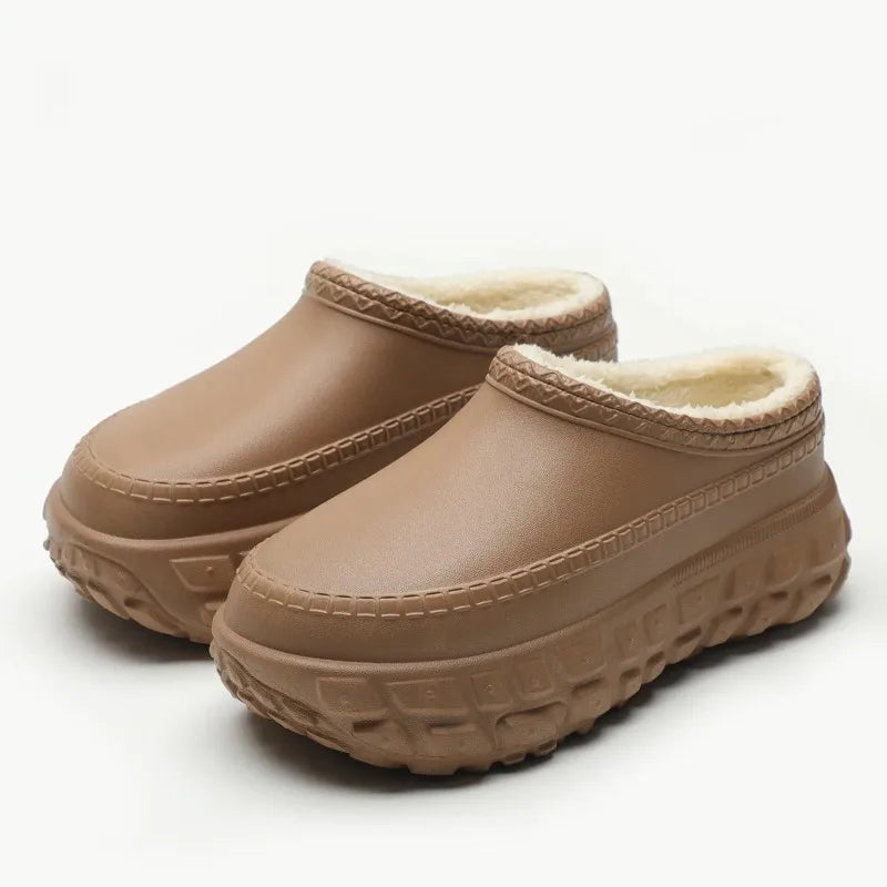 Platform slippers with a faux leather upper, thick tyre-tread sole and plush lining - view 6