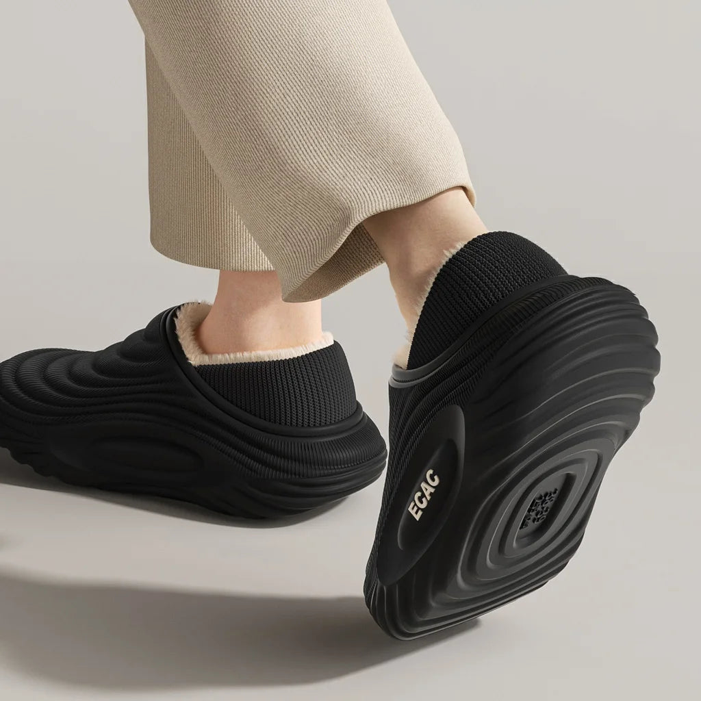 Plush-lined EVA slippers with fine wave ribbing and a thick sole - view 4