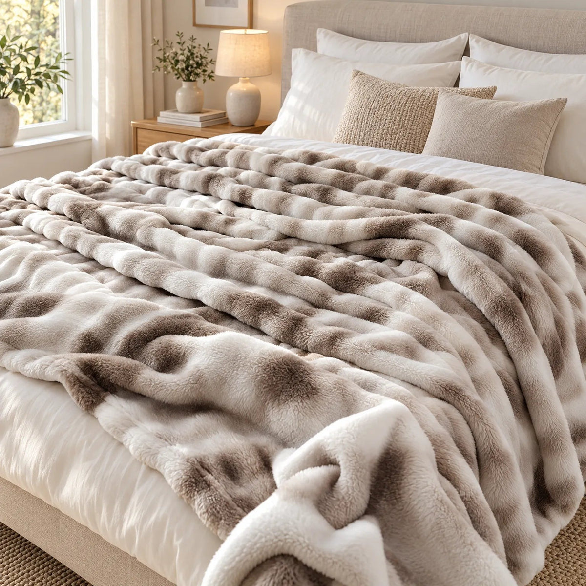 Plush throw with ribbed relief and a tie-dye effect