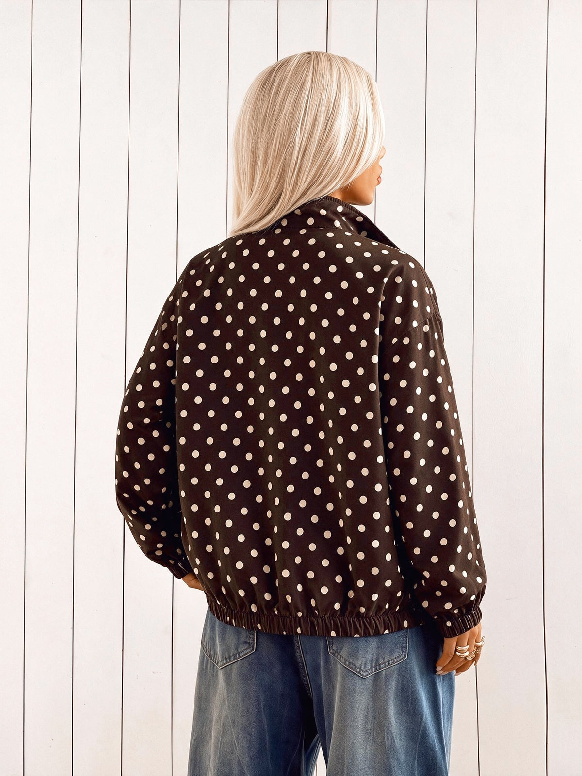 Printed track jacket for women with two sleeve stripes and stand collar - view 10