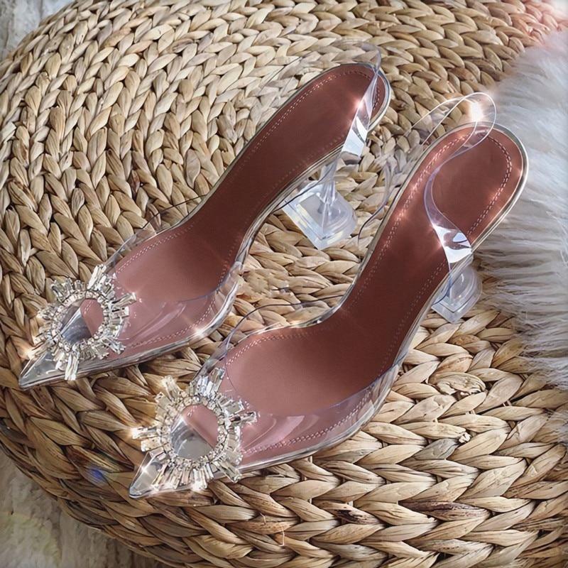 Women's transparent platform heels side view