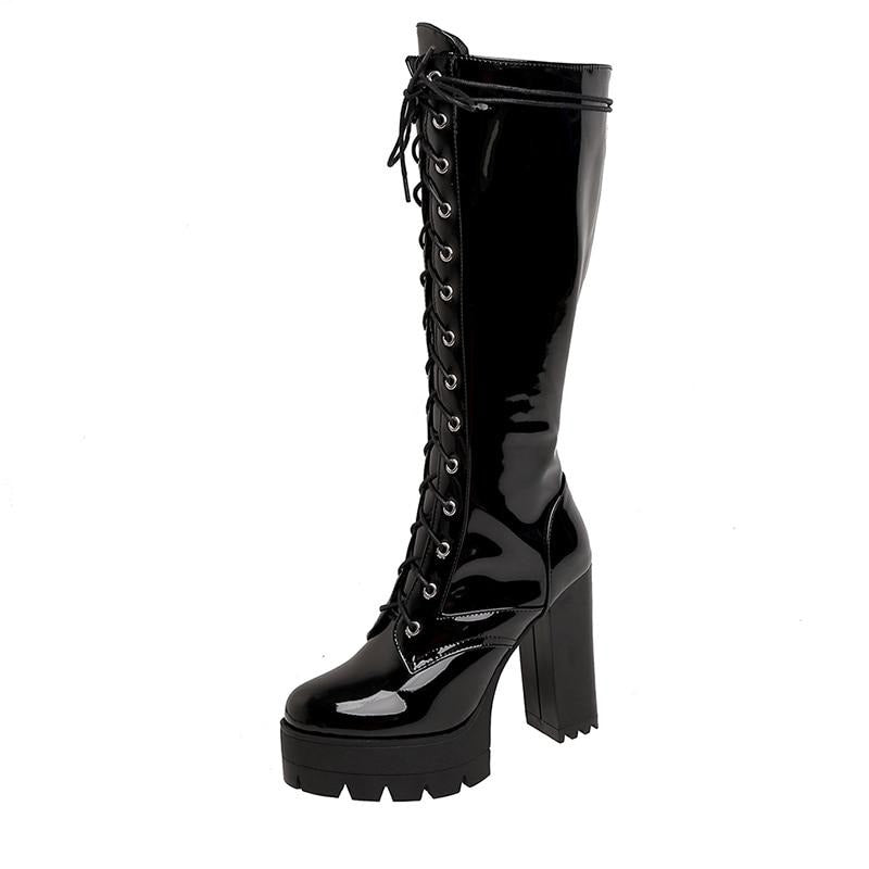 Women's platform ankle boots with chunky high heel and stud detail