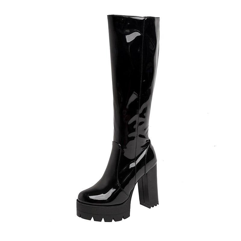 Women's tall platform boots with stud detail – front view