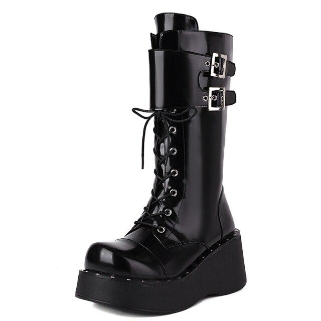 Women's platform knee high boots back view