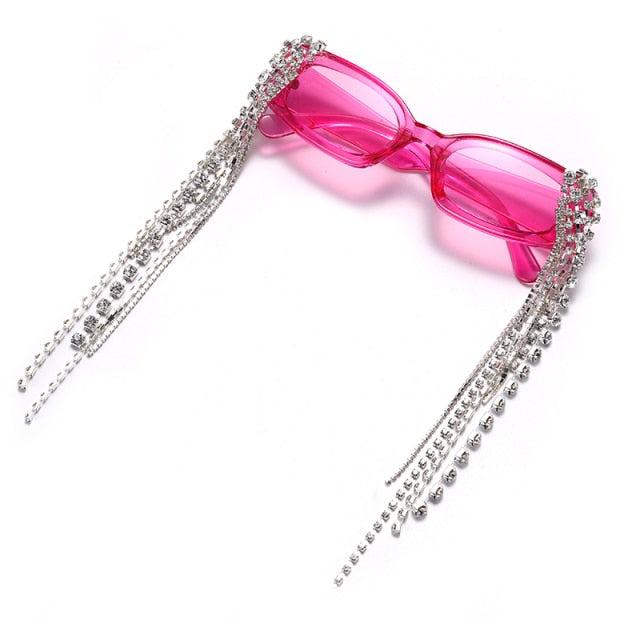 Women's Rhinestone Sunglasses – Tassel Statement Everyday – back view