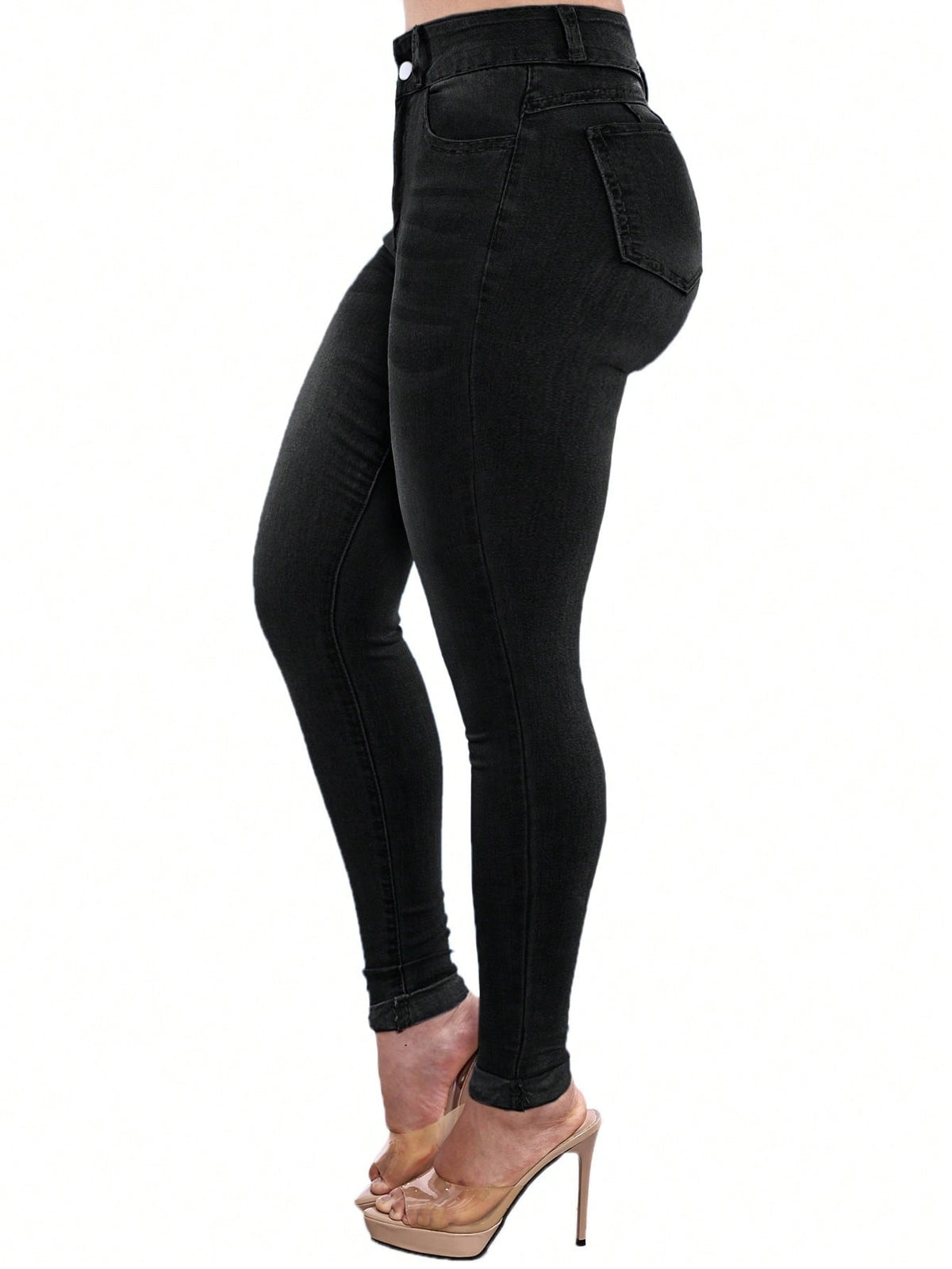 Push up jeans for women with a high waist and skinny leg - black