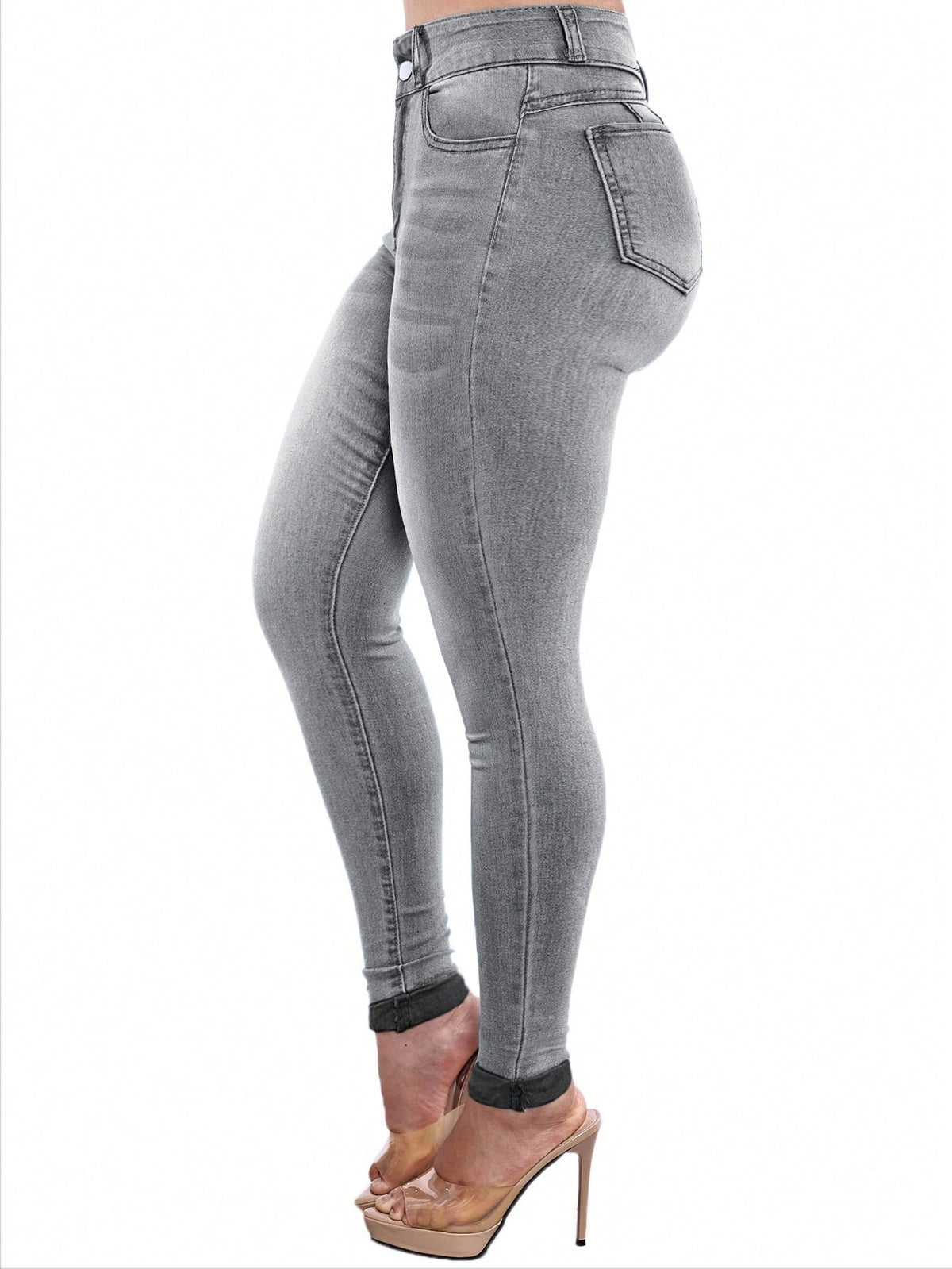 Push up jeans for women with a high waist and skinny leg - light grey