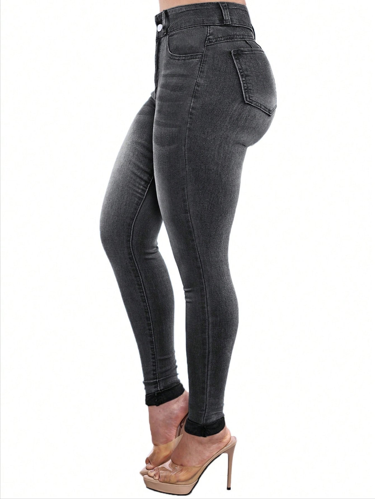 Push up jeans for women with a high waist and skinny leg - dark grey