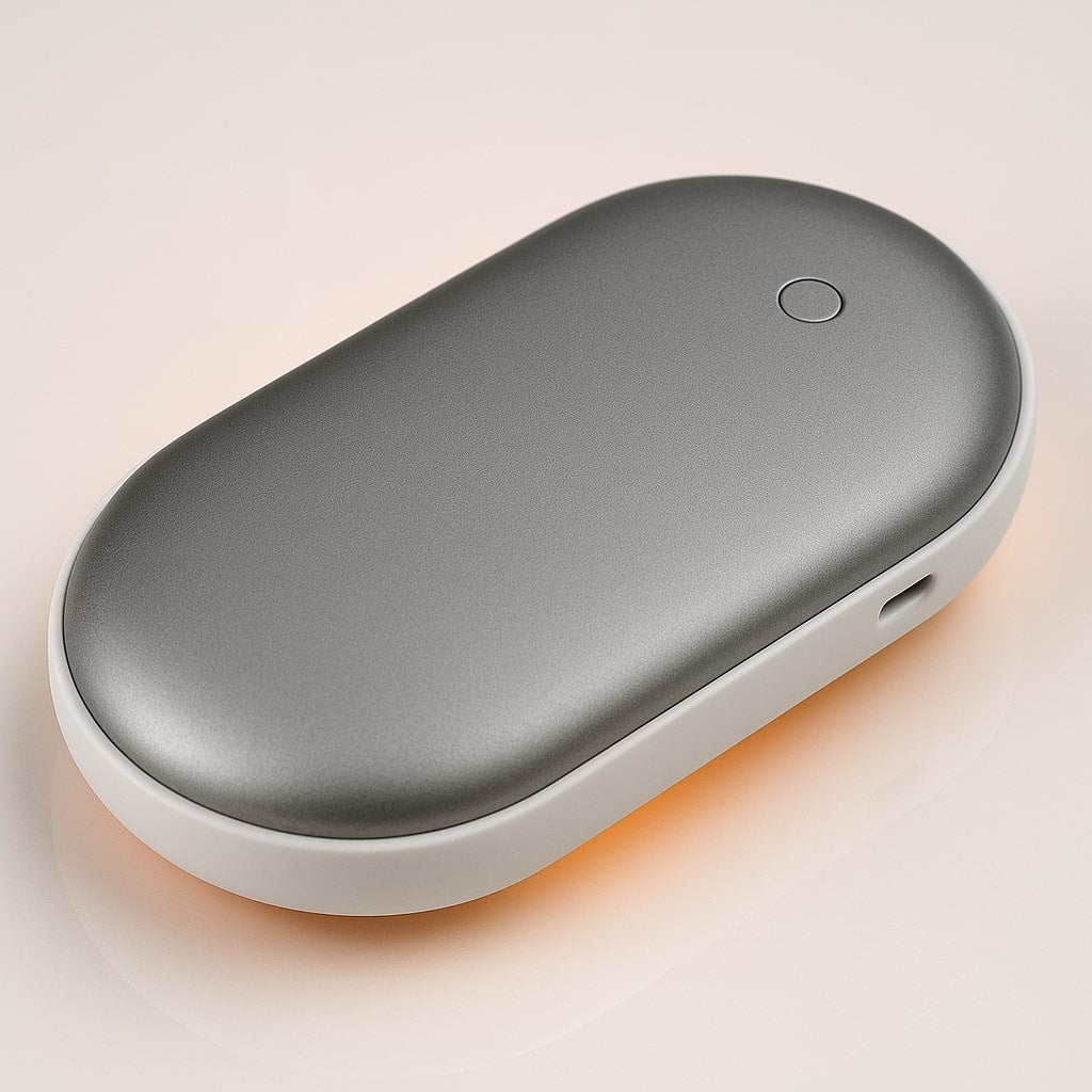 Rechargeable hand warmer with power bank and 3 heat settings - silver