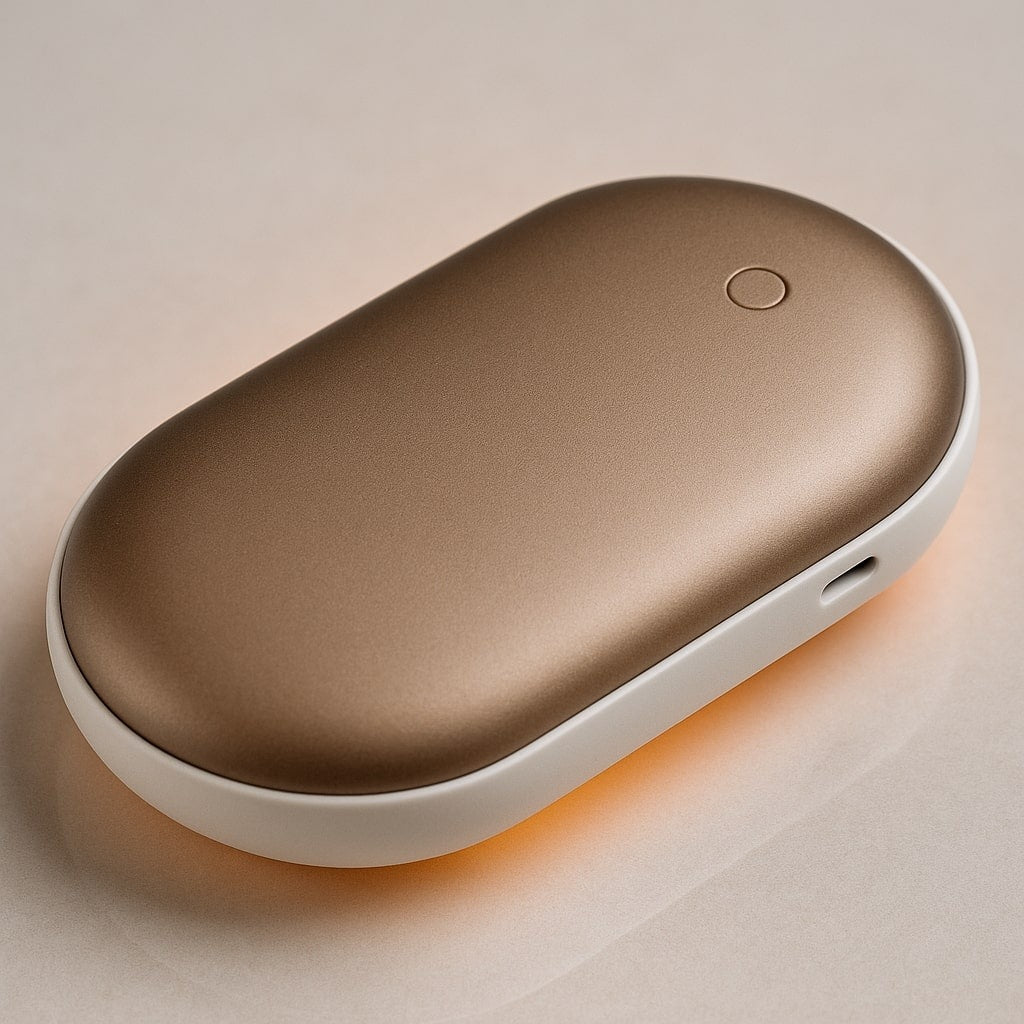 Rechargeable hand warmer with power bank and 3 heat settings - gold