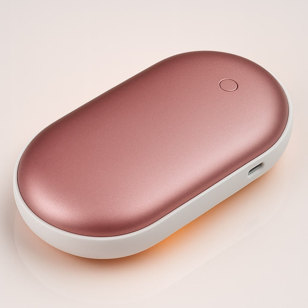 Rechargeable hand warmer with power bank and 3 heat settings - rose gold