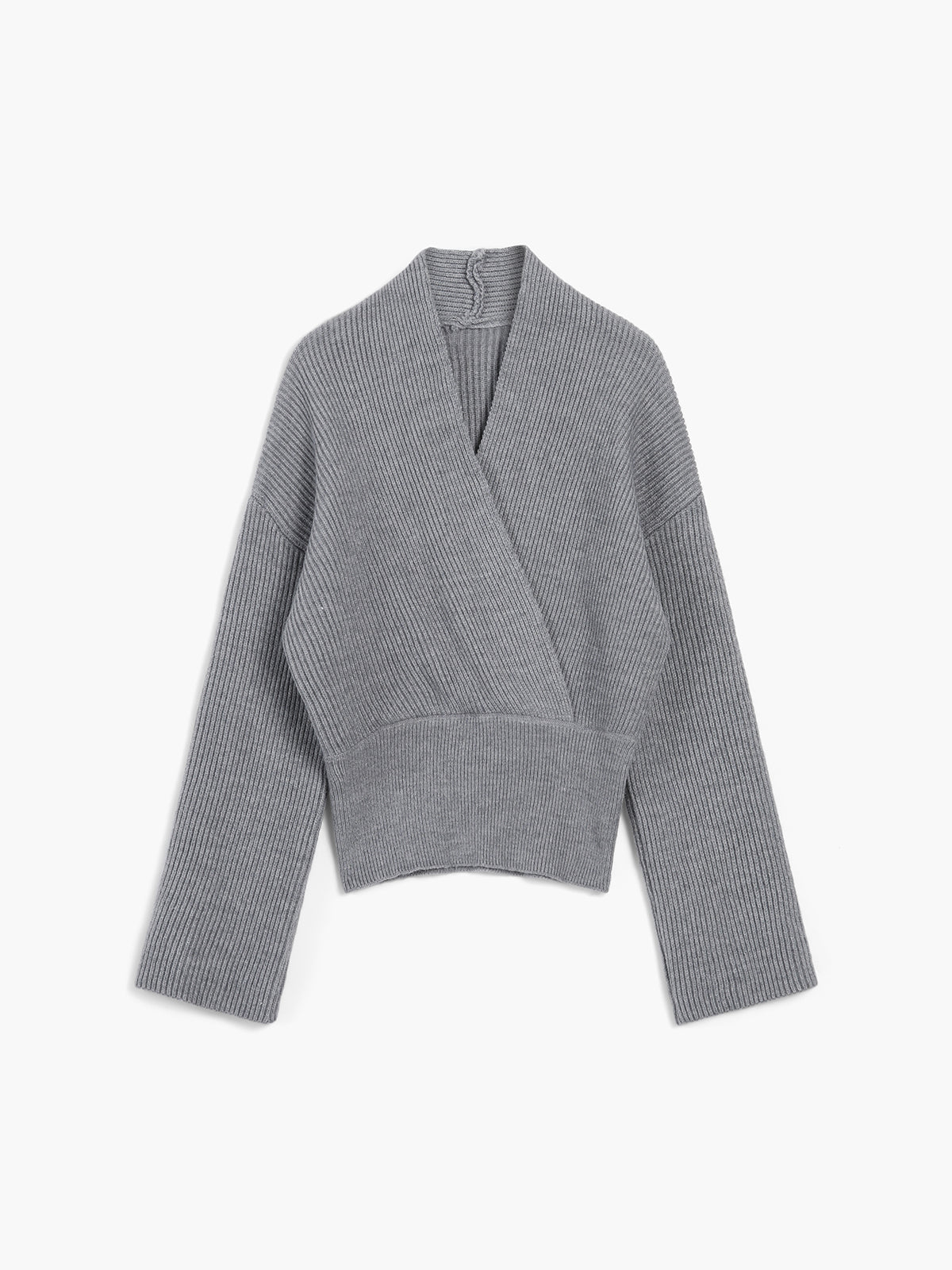 Women's ribbed wrap front cardigan with a V-neck and wide waistband