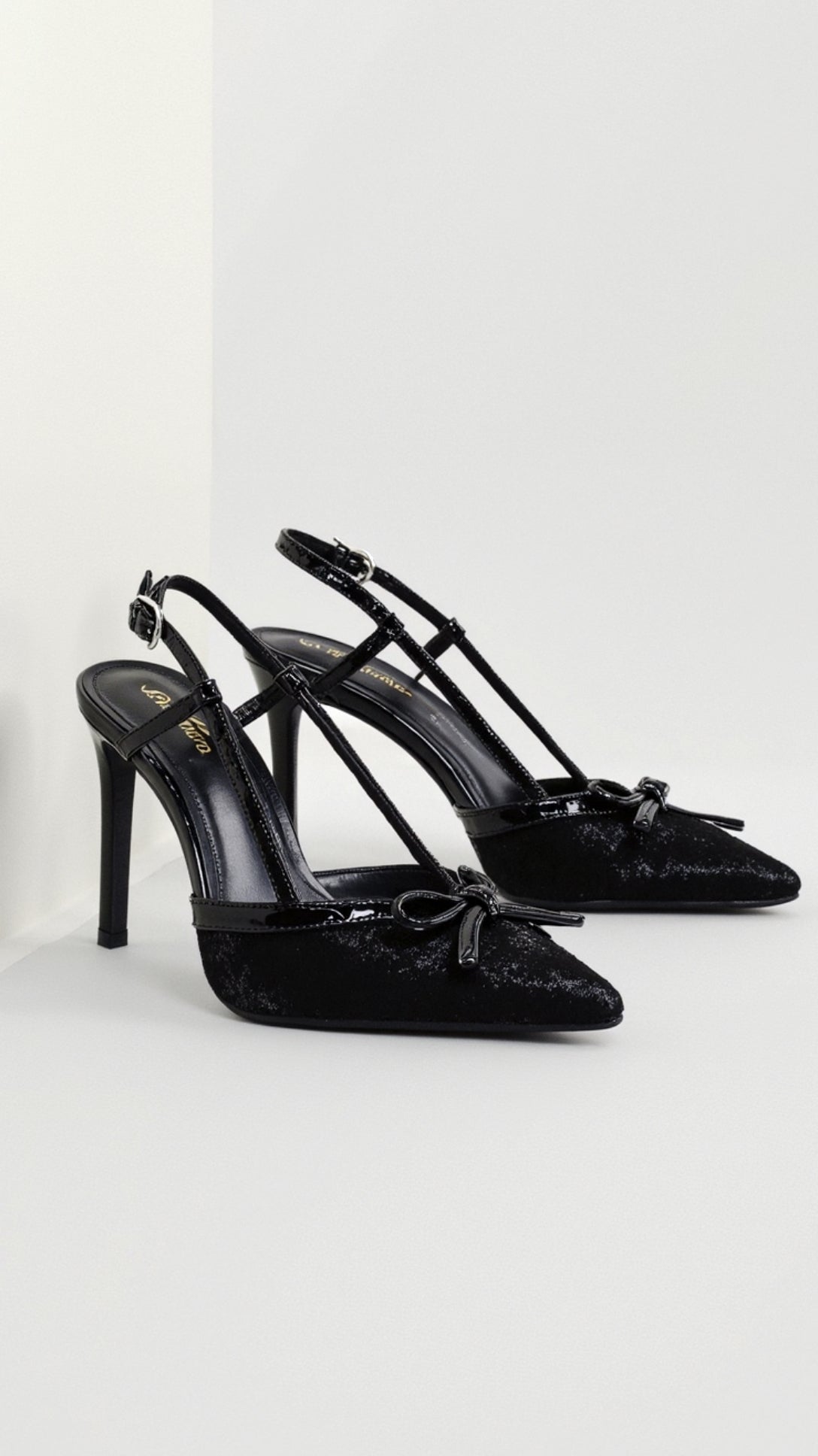 Women's Satin Bow Court Shoes - product view | SAINT DOR
