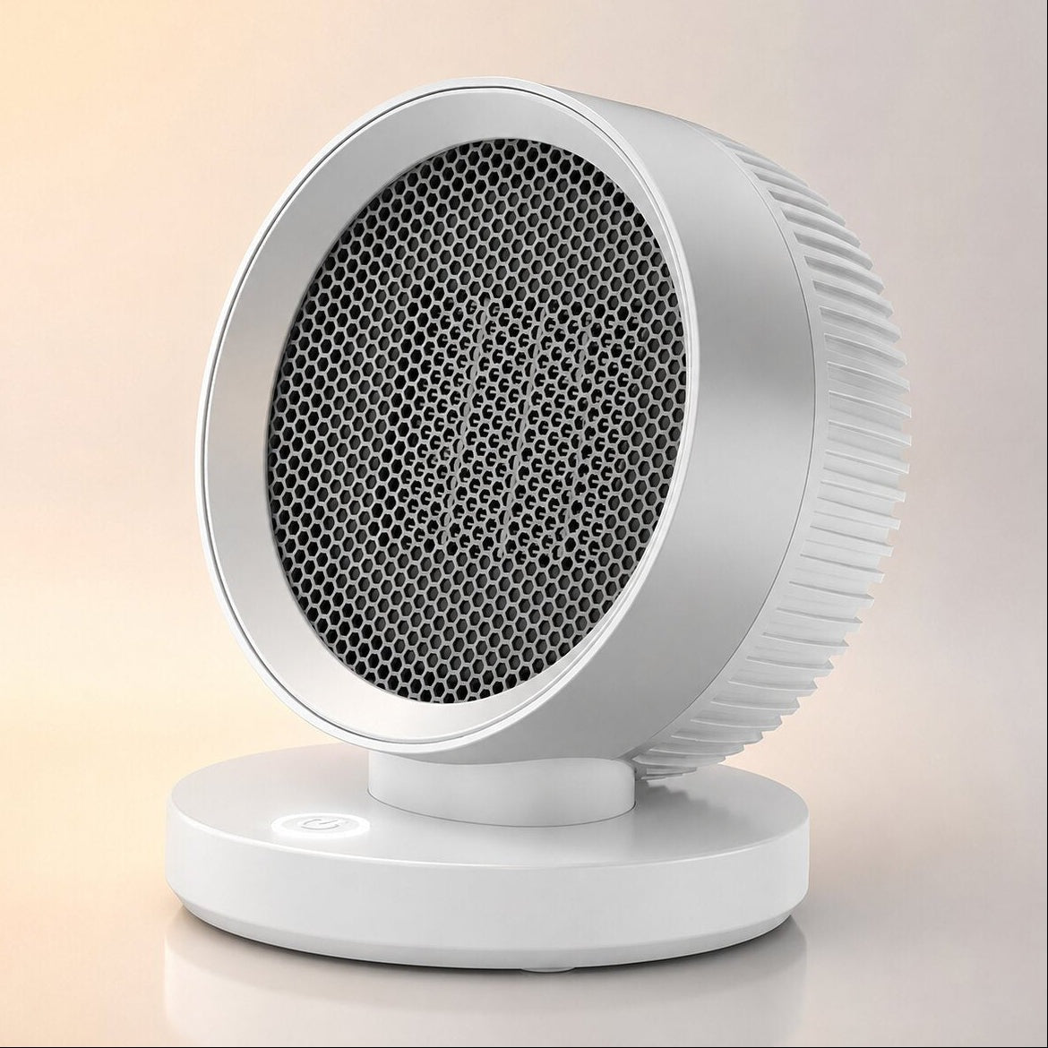 Round 500 W fan heater with thermostat on a round base - white