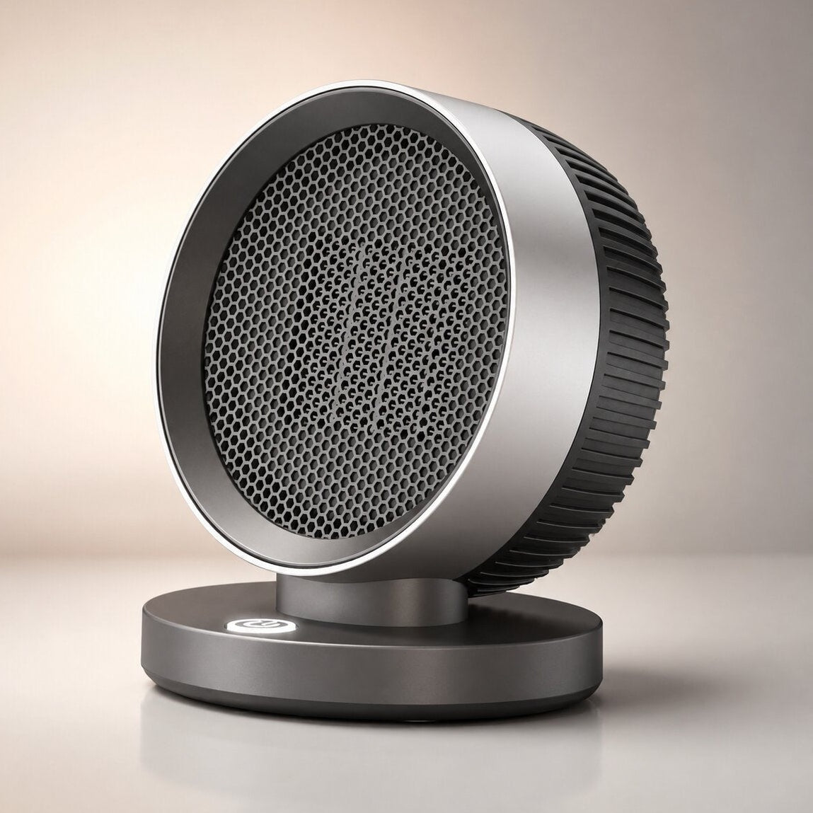 Round 500 W fan heater with thermostat on a round base - black