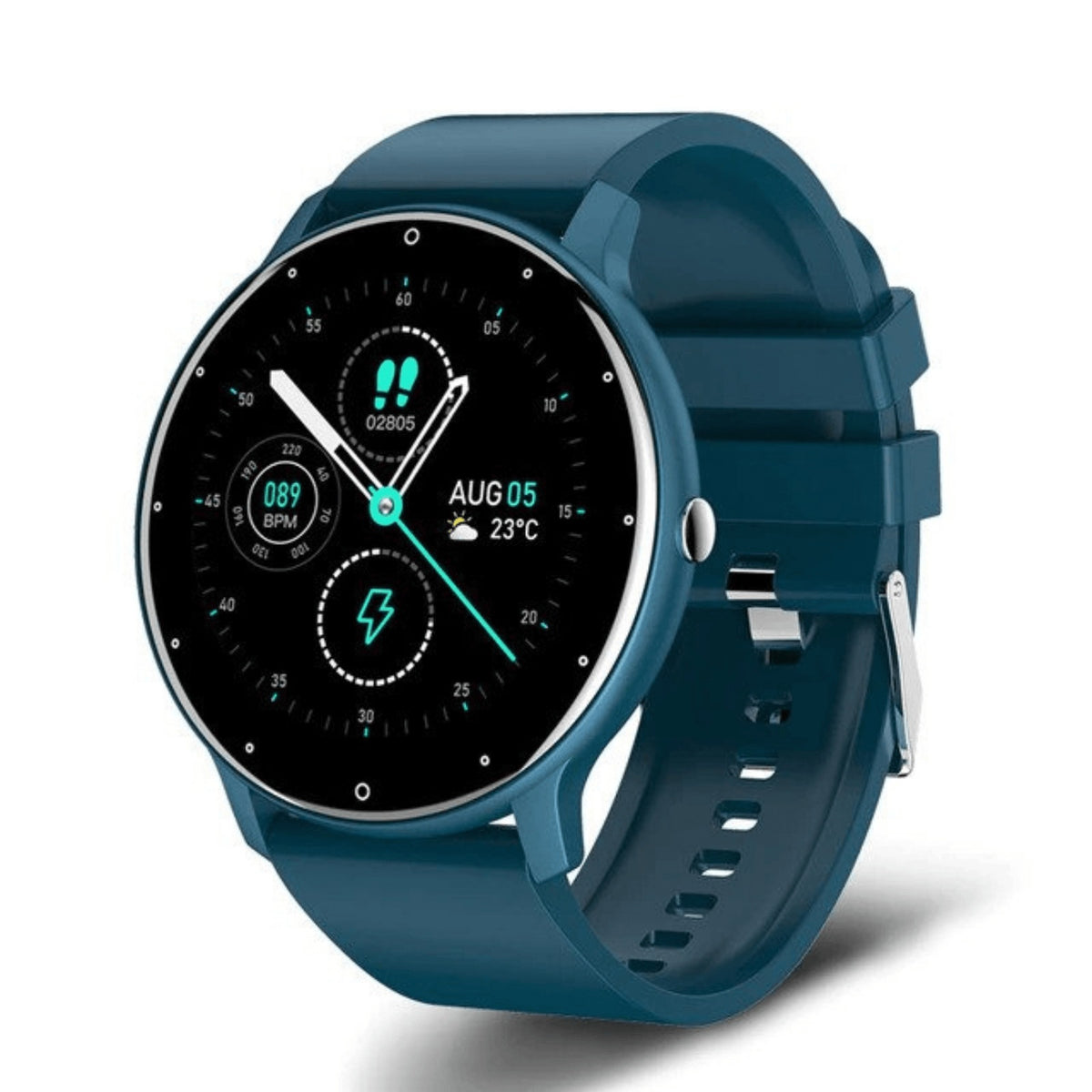 Round smartwatch with a 1.39-inch touchscreen and Bluetooth calling - petrol blue