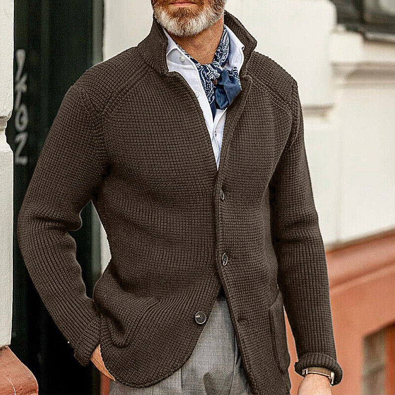 Men's knitted cardigan jacket in Dark Brown