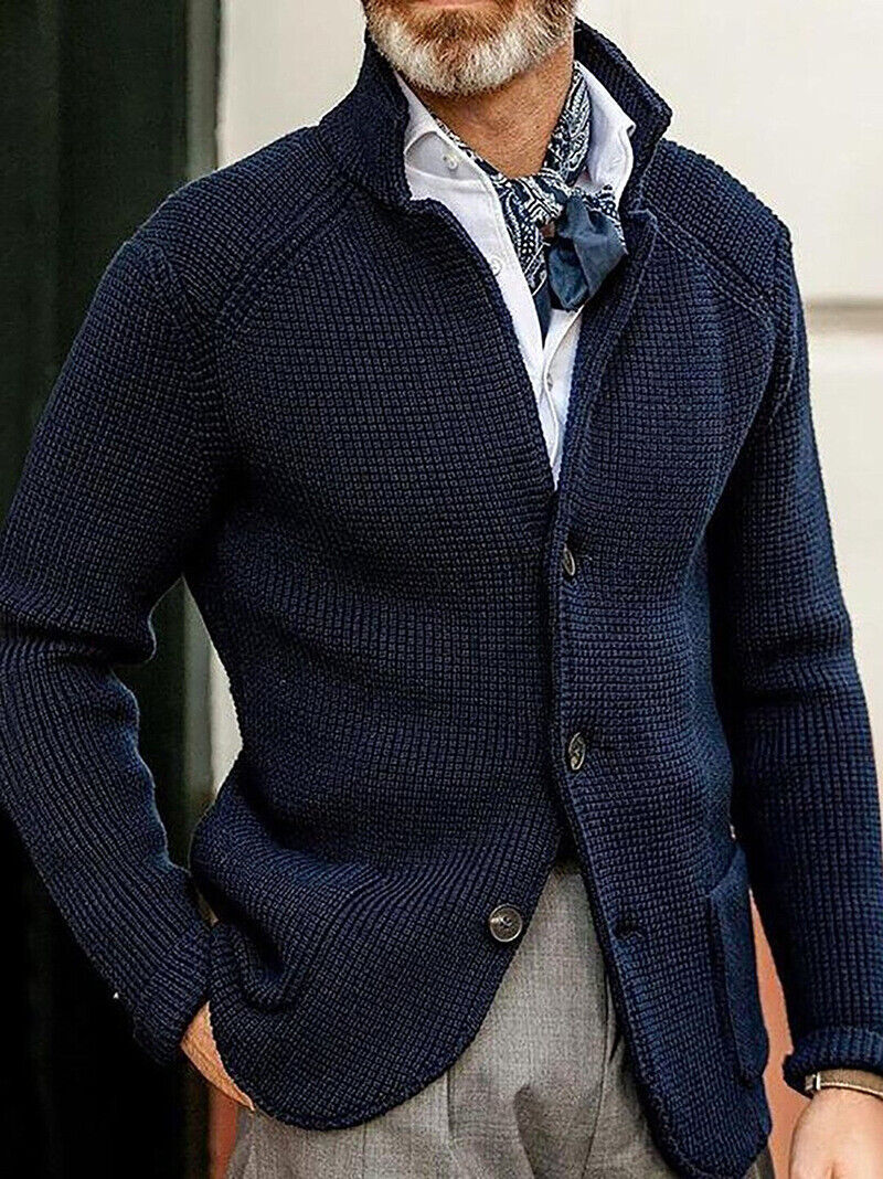 Men's knitted cardigan jacket in Navy