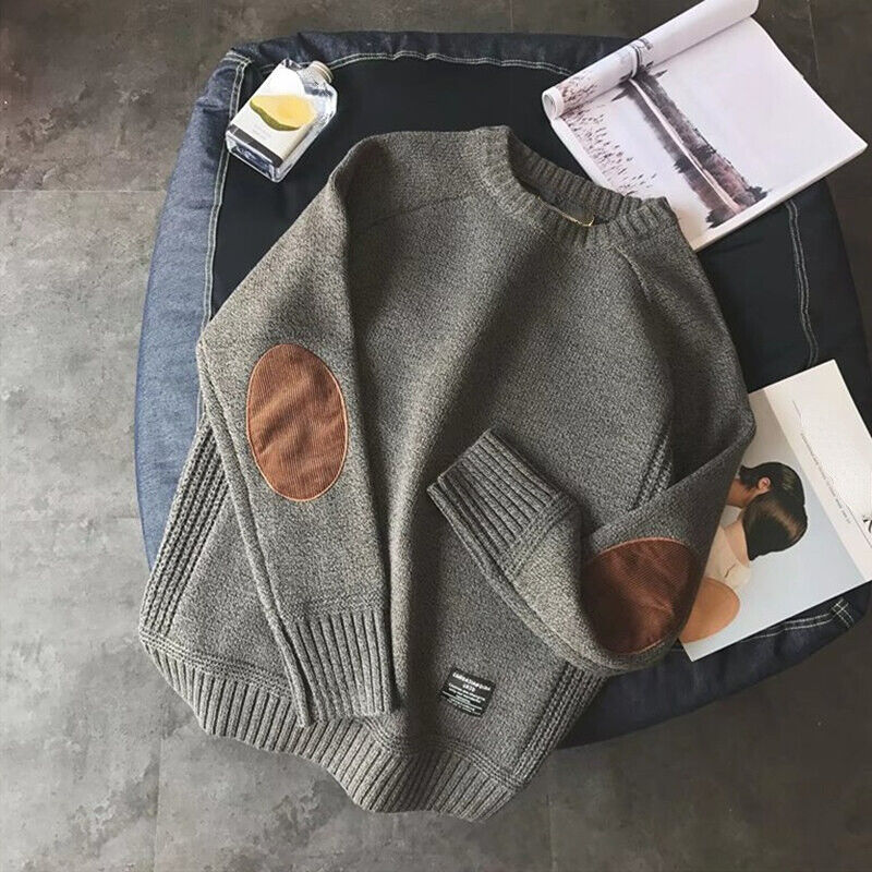 Men's knitted jumper with elbow patches in Sage