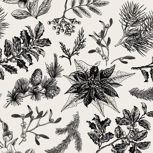 Self-adhesive Christmas wallpaper on a 45 cm wide roll with a festive print - black and white poinsettia