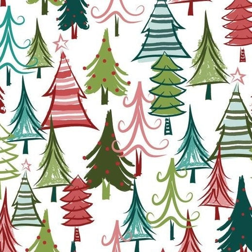 Self-adhesive Christmas wallpaper on a 45 cm wide roll with a festive print - colourful christmas trees