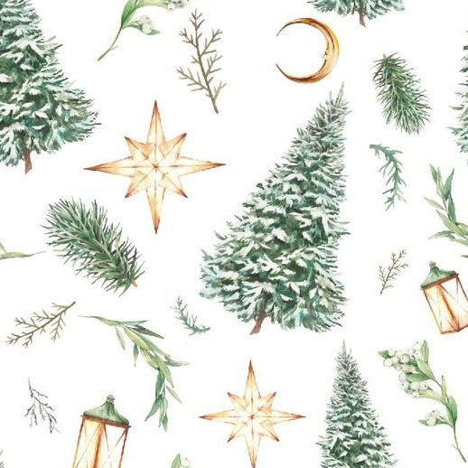 Self-adhesive Christmas wallpaper on a 45 cm wide roll with a festive print - fir trees and stars