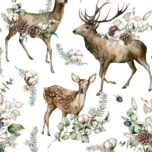 Self-adhesive Christmas wallpaper on a 45 cm wide roll with a festive print - deer on white