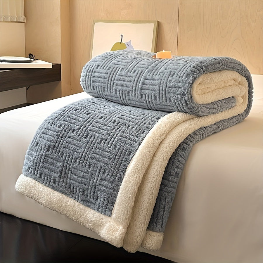 Reversible sherpa throw with a basket weave pattern - view 2
