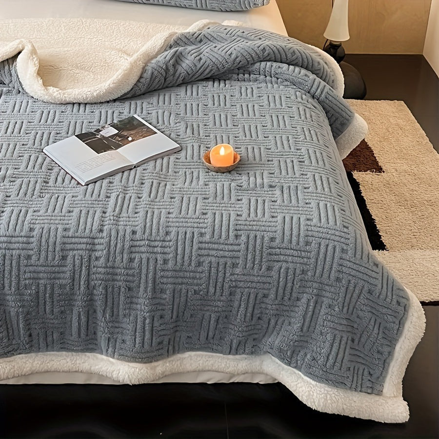 Reversible sherpa throw with a basket weave pattern - grey
